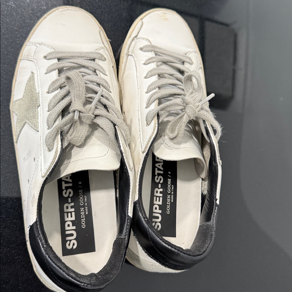 Golden Goose White and Black Sneakers with Star Detail